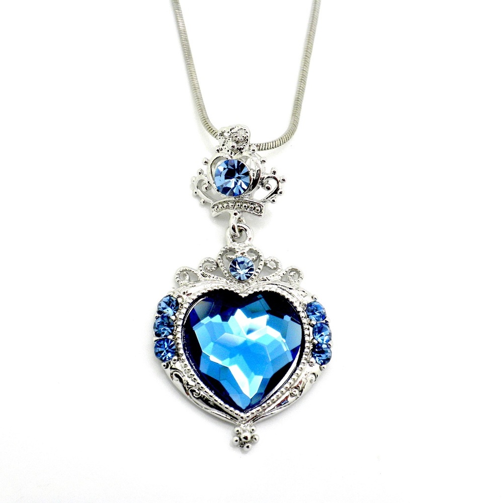 Blue Heart Necklace Crystal Silver Plated